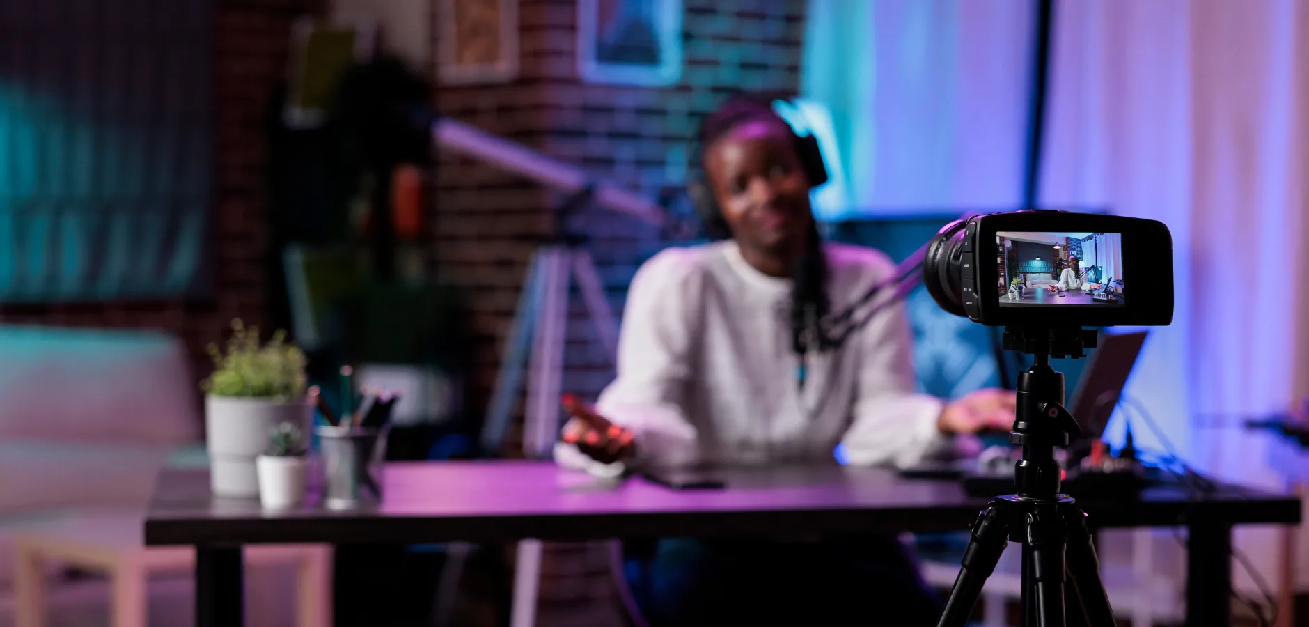 influencer speaking to a camera