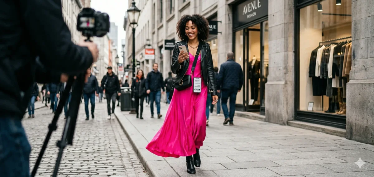 fashionable woman walking down the street