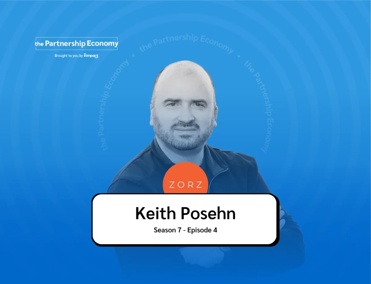 Promotional image for "the Partnership Economy" podcast, featuring guest Keith Posehn from ZORZ, Season 7 Episode 4 on a blue gradient background.