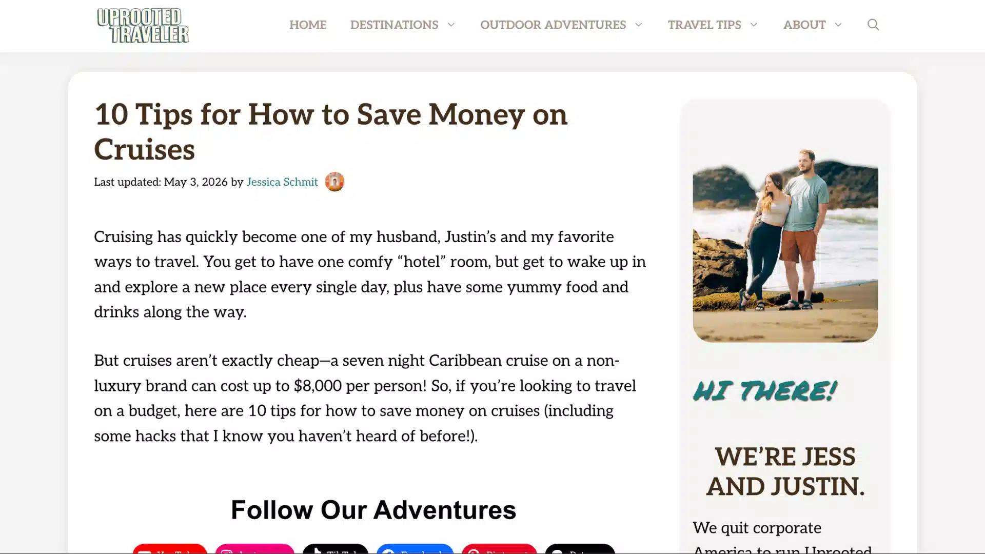 listing 10 tips for saving money on cruises, featuring icons and brief descriptions for each tip.