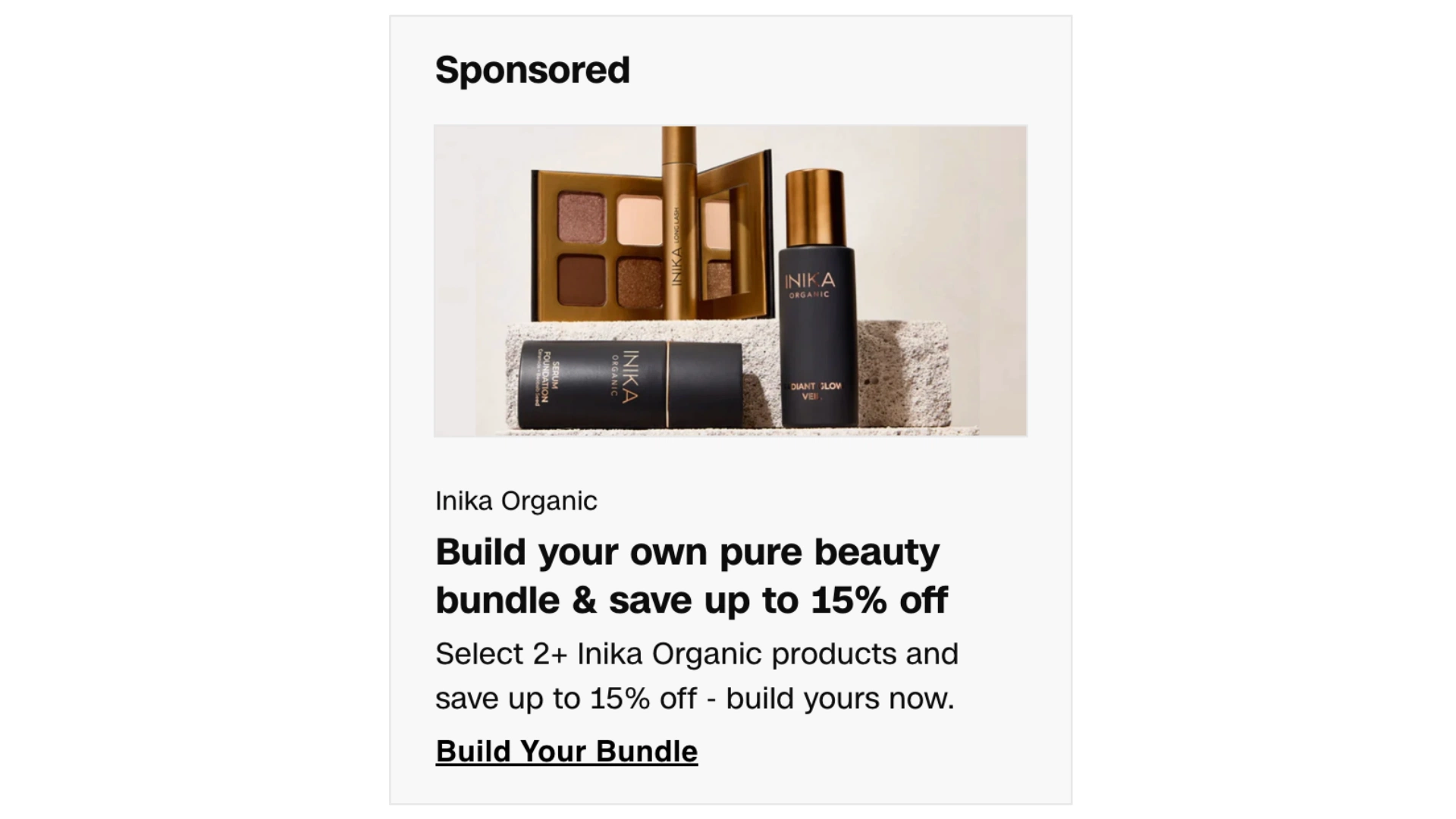 Email promoting a "Build Your Own Beauty Bundle" offer with savings of up to 25% off.