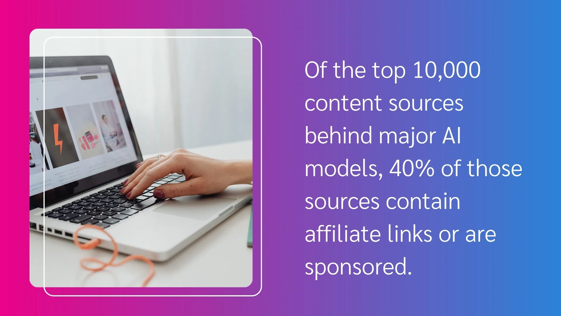 Chart showing that 40% of the top 10,000 AI content sources are affiliate links, highlighting their prevalence in the industry.